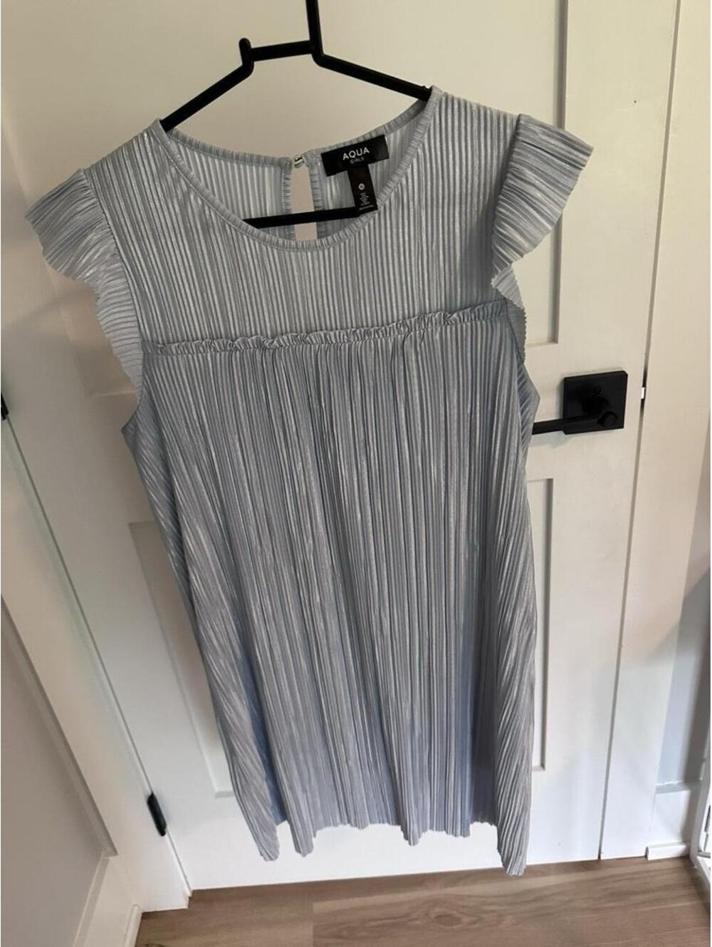 Aqua Girls Silver Pleated Flutter Sleeve Dress